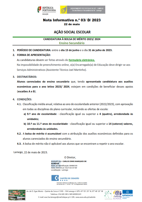 Nota Informativa n.º 03 2023 de 22 de maio - Bolsa de Mérito para 2023-2024 001