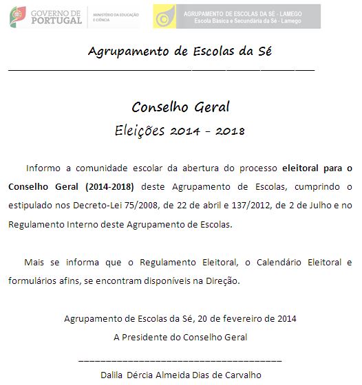 Edital Eleições Conselho Geral 2014 2018