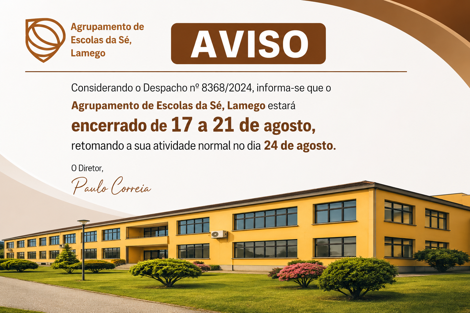 Aviso Encerramento Agrupamento Agosto 2026
