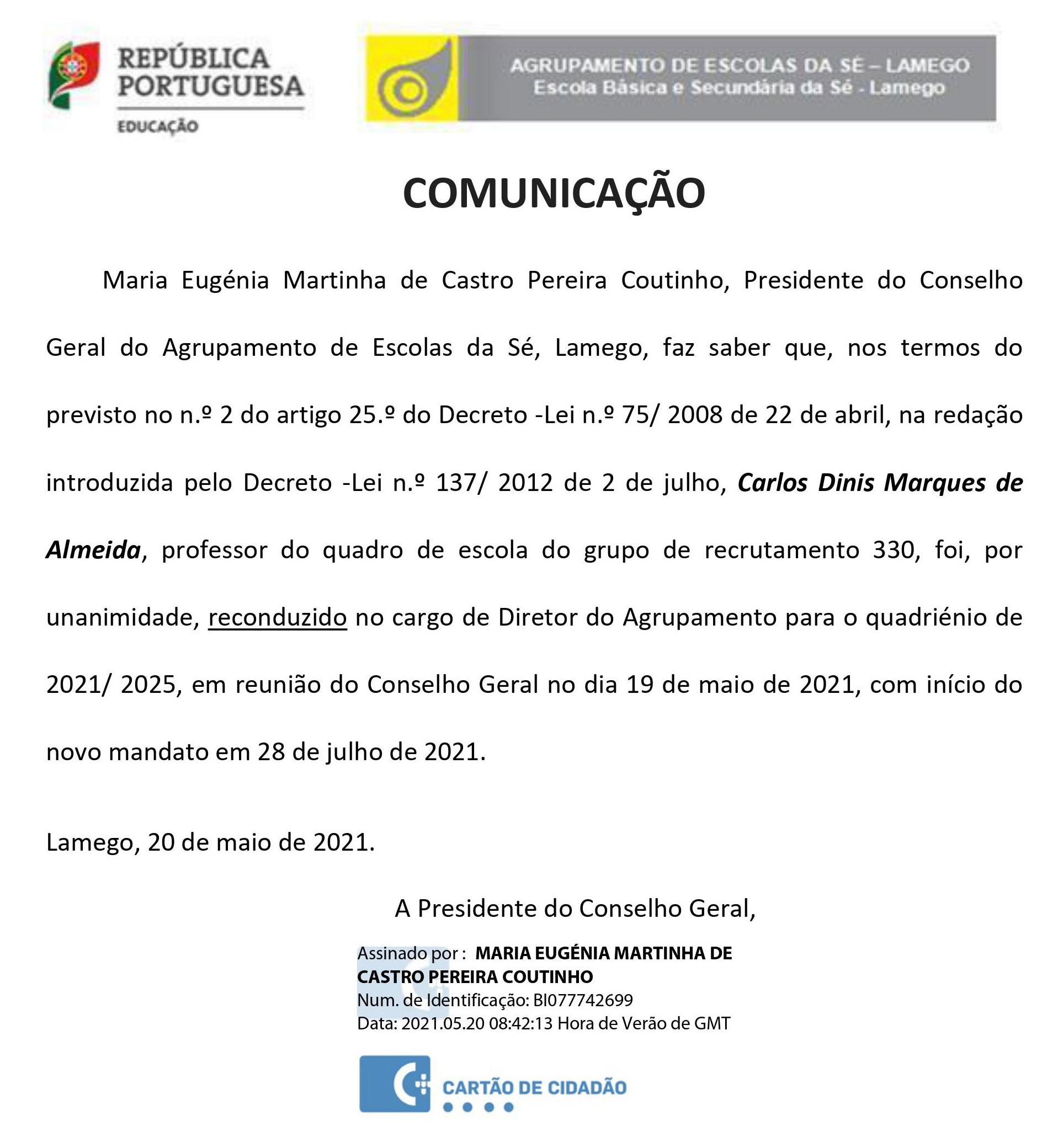 Reconducçã Senhor Diretor AES